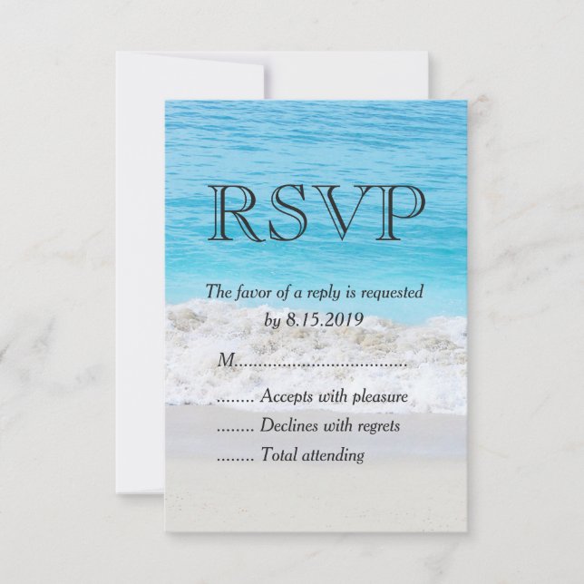 Blue Ocean Sand Wave Wedding RSVP (Front)