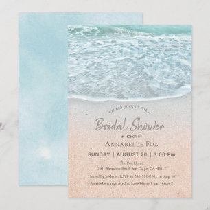 Blue Ocean & Sandy Beach Bridal Shower Invitation