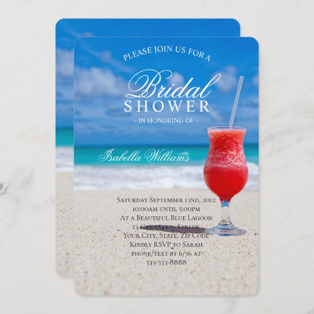 Blue Ocean & Sandy Beach Coctail Bridal Shower  Invitation (Front/Back)