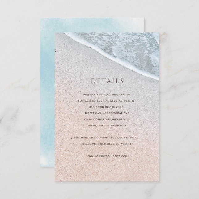 Blue Ocean & Sandy Beach Wedding Details Card (Front/Back)