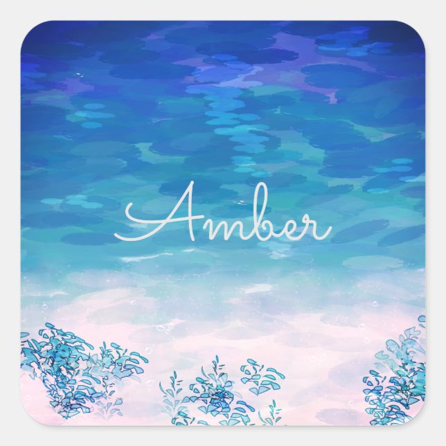 Blue Ocean Sea Beach Personalised Square Sticker (Front)