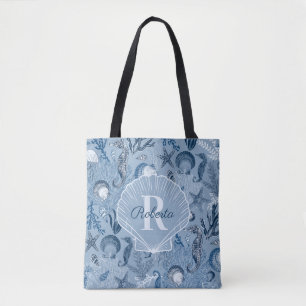 Blue Ocean Sea Life Coastal Monogram Test Tote Bag