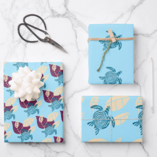 Blue Ocean Sea Turtle Digital Design Wrapping Paper Sheet