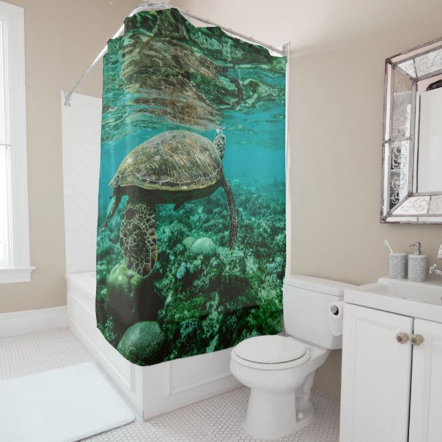 Blue ocean sea turtle green turtle shower curtain (In Situ)