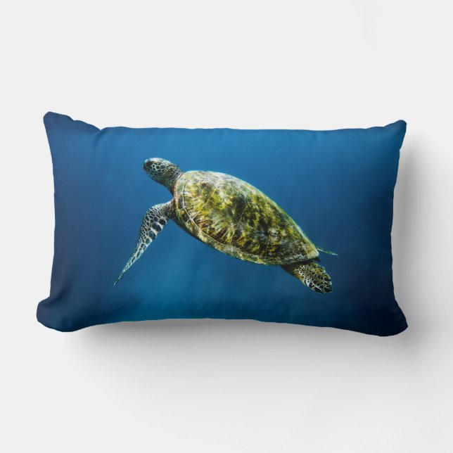 Blue ocean sea turtle lumbar pillow (Front)