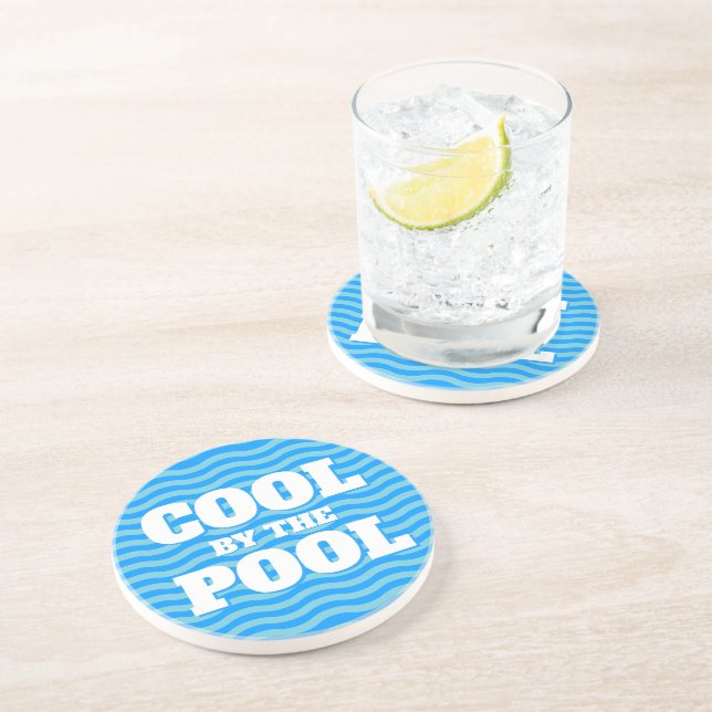 Blue ocean sea water thin wavy lines surface round coaster (Side)
