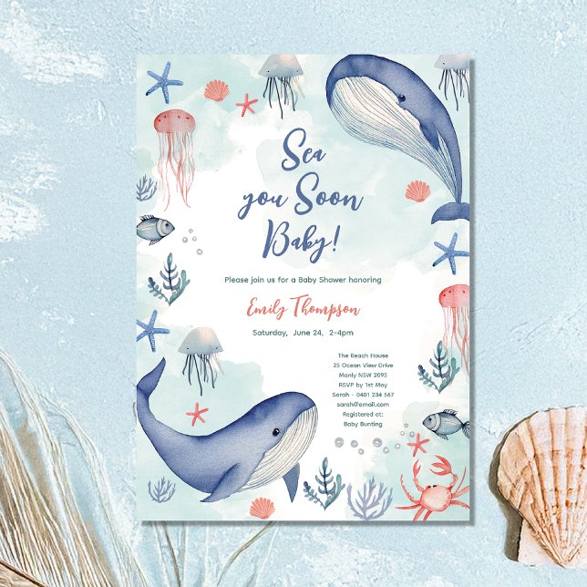 Blue Ocean Sea You Soon Summer Baby Shower  Invitation (Creator Uploaded)