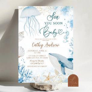 Blue Ocean Sea You Soon Summer Baby Shower Invitation
