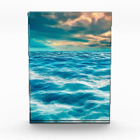 Blue Ocean Seascape Cloudy Sky Digital Painting   