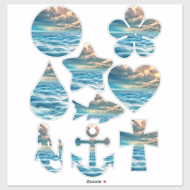 Blue Ocean Seascape Cloudy Sky geometric shapes (Sheet)