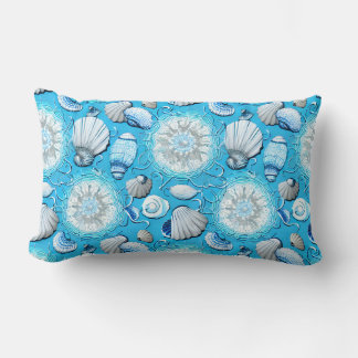 Blue Ocean Seashells Pattern   Lumbar Cushion