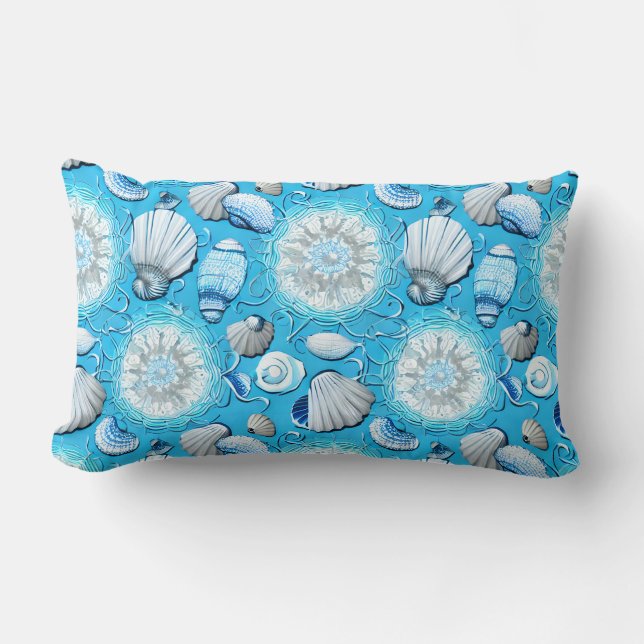 Blue Ocean Seashells Pattern   Lumbar Cushion (Front)