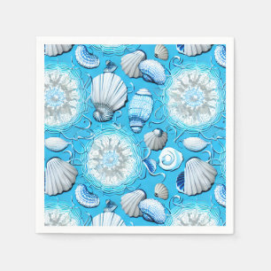 Blue Ocean Seashells Pattern Napkin