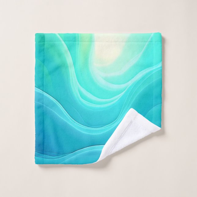 Blue Ocean Serenity Abstract Waves Design Bath Towel Set (Wash Cloth)