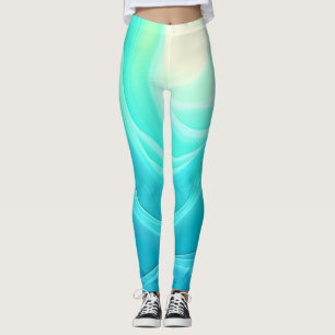 Blue Ocean Serenity Abstract Waves Design Leggings