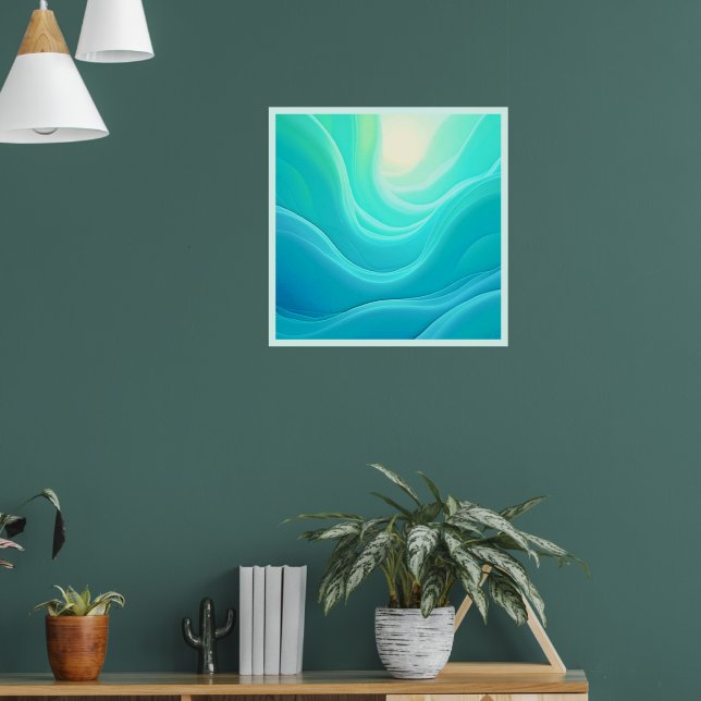 Blue Ocean Serenity Abstract Waves Design Poster (Living Room 1)