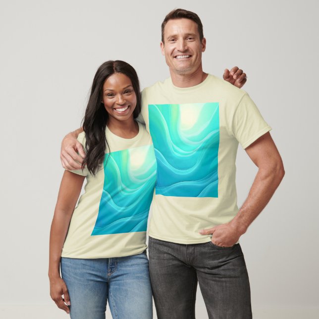 Blue Ocean Serenity Abstract Waves Design T-Shirt (Unisex)