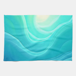 Blue Ocean Serenity Abstract Waves Design Tea Towel