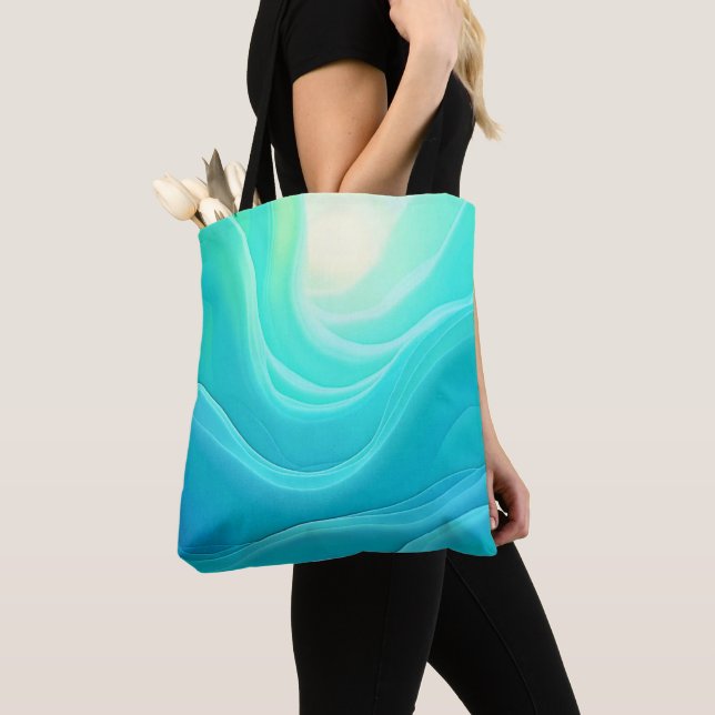 Blue Ocean Serenity Abstract Waves Design Tote Bag (Close Up)