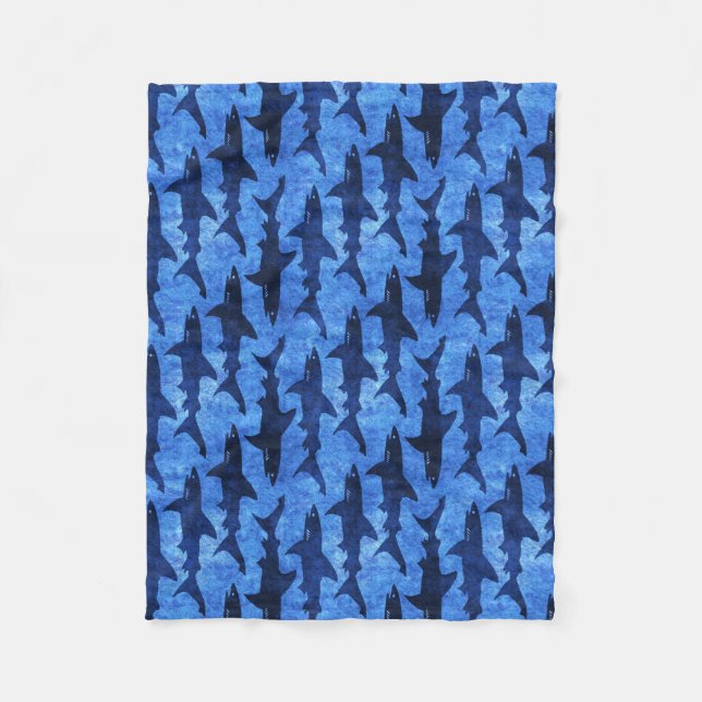 Blue Ocean Shark Attack Fleece Blanket (Front)