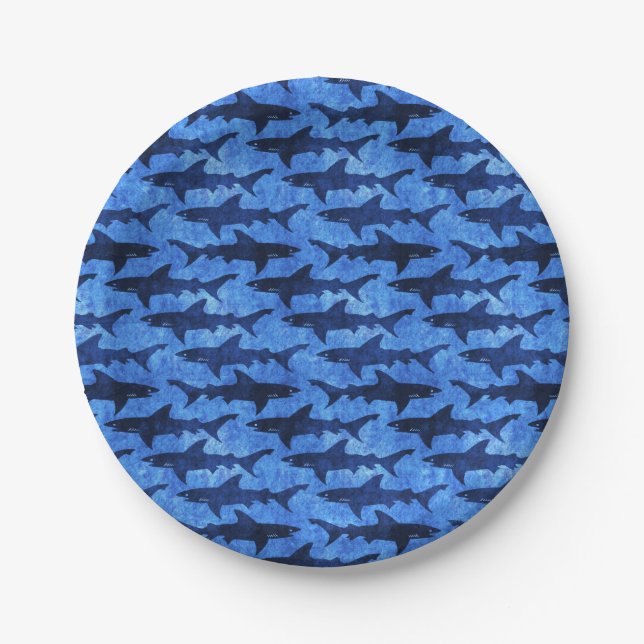 Blue Ocean Shark Attack Paper Plate (Front)