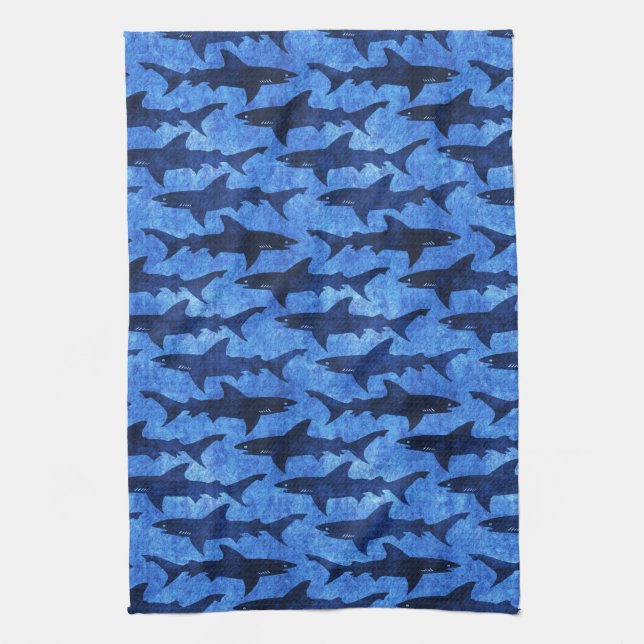 Blue Ocean Shark Attack Tea Towel (Vertical)