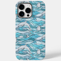 Blue Ocean Stained Glass Dolphins