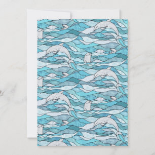 Blue Ocean Stained Glass Dolphins Invitation