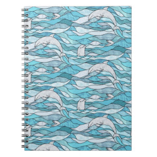 Blue Ocean Stained Glass Dolphins Notebook