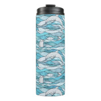 Blue Ocean Stained Glass Dolphins