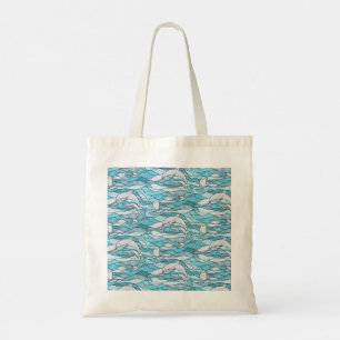 Blue Ocean Stained Glass Dolphins Tote Bag