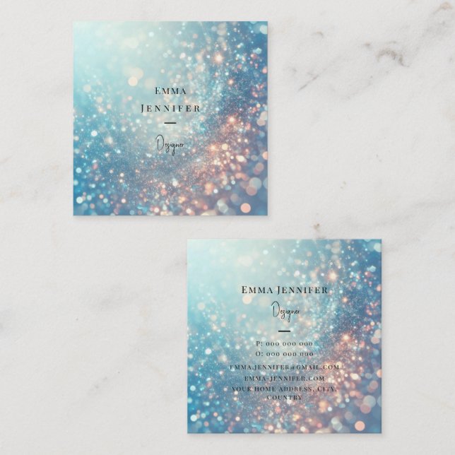 Blue Ocean Subtle gentle glitter background Square Business Card (Front/Back)