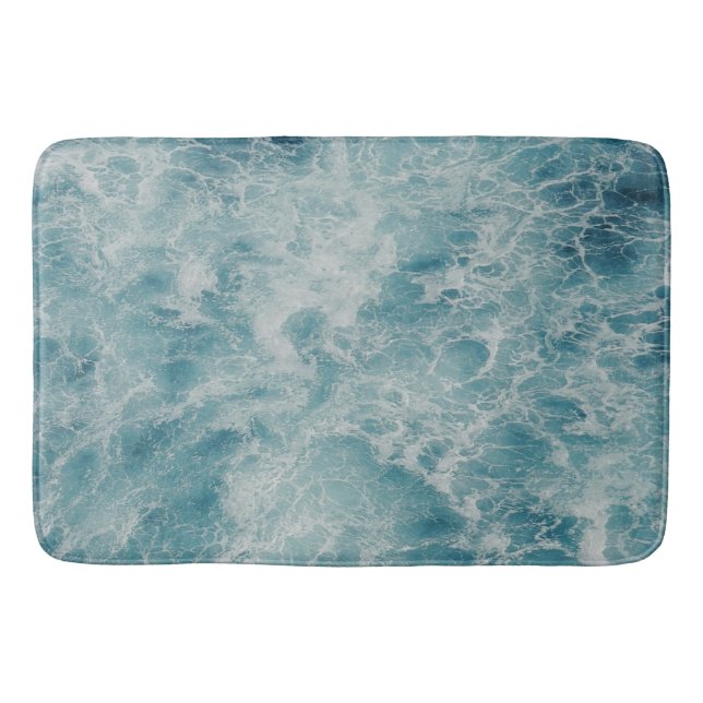 Blue Ocean Summer Beach Waves Bath Mat (Front)
