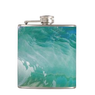 Blue Ocean Summer Beach Waves Hip Flask