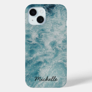 Blue Ocean Summer Beach Waves Personalised Name    iPhone 15 Case