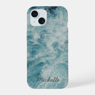 Blue Ocean Summer Beach Waves Personalised Name iPhone 15 Case