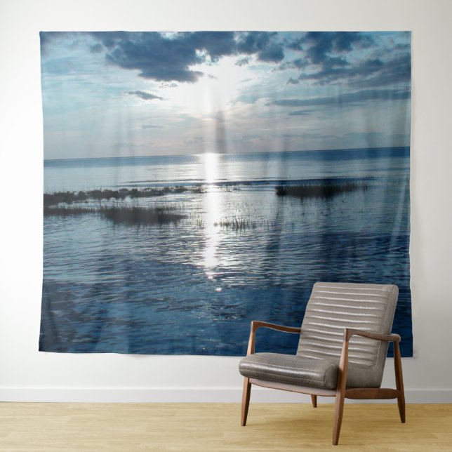 Blue Ocean Sunset Billowing Clouds Tapestry (In Situ (Horizontal))