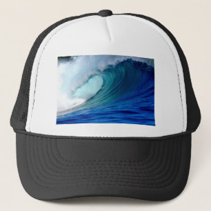 Blue ocean surfing wave trucker hat