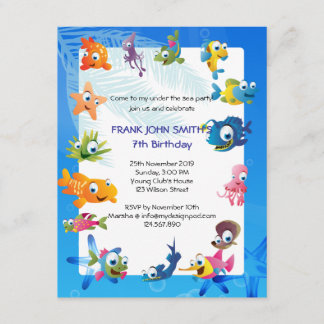 Blue Ocean Theme Children's Birthday Party Invitation