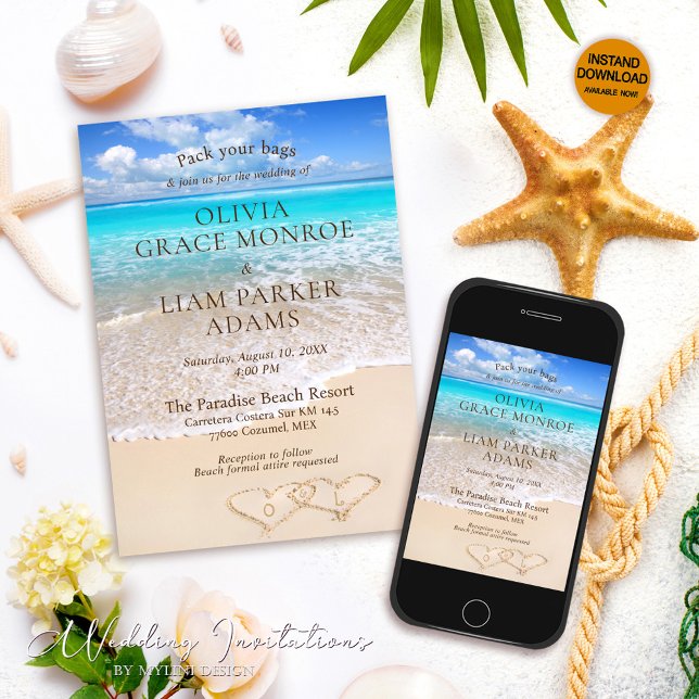 Blue Ocean Tropical Beach Destination Wedding Invitation (Creator Uploaded)