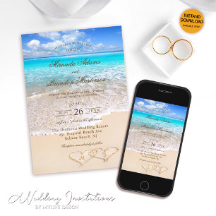 Blue Ocean Tropical Destination Beach Wedding Invitation