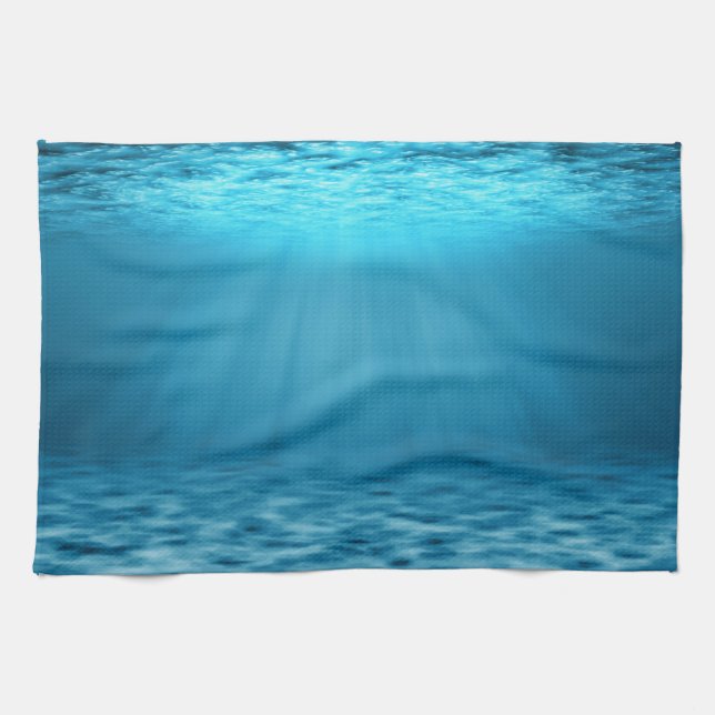 Blue Ocean underwater scene illustration Tea Towel (Horizontal)