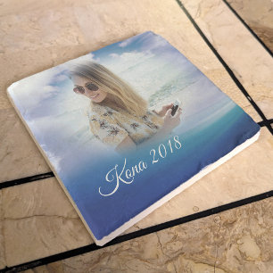 Blue Ocean Vacation Memory Keepsake Custom Photo Stone Coaster