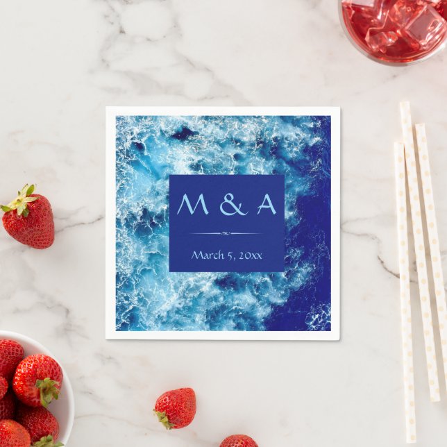 Blue Ocean Water Wedding Cocktail Napkin (Insitu)