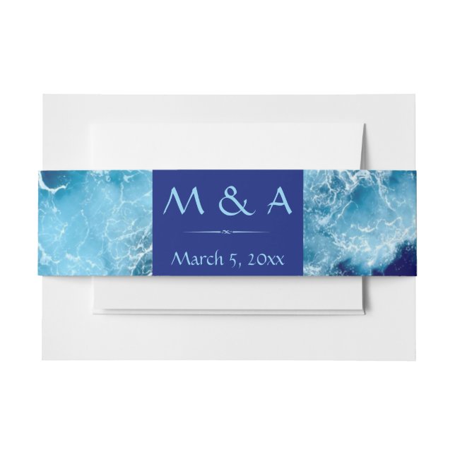 Blue Ocean Water Wedding Invitation Belly Band (Front Example)