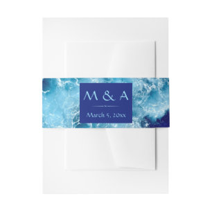 Blue Ocean Water Wedding Invitation Belly Band