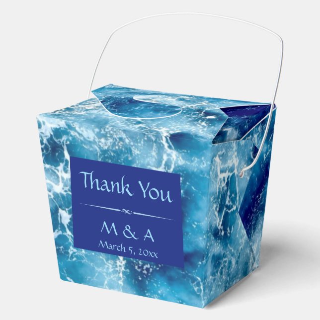 Blue Ocean Water Wedding Take Out Favour Box (Front)