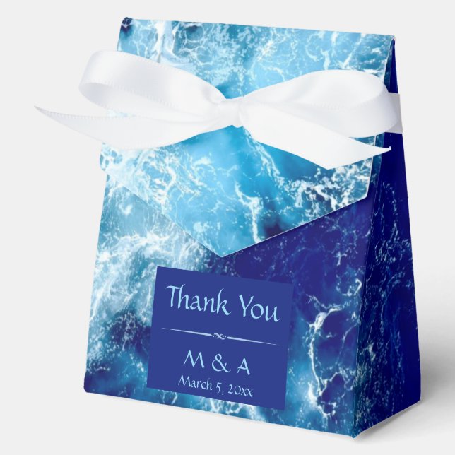 Blue Ocean Water Wedding Tent Favour Box (Front)