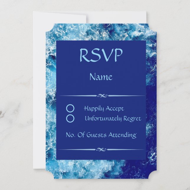 Blue Ocean Water Wedding Ticket RSVP Card (Front)
