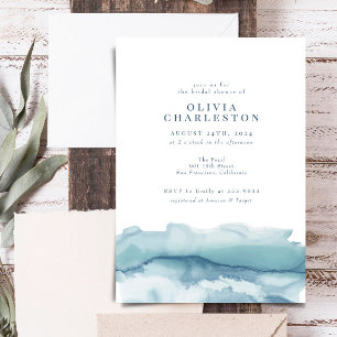 Blue Ocean Watercolor Bridal Shower Invitation
